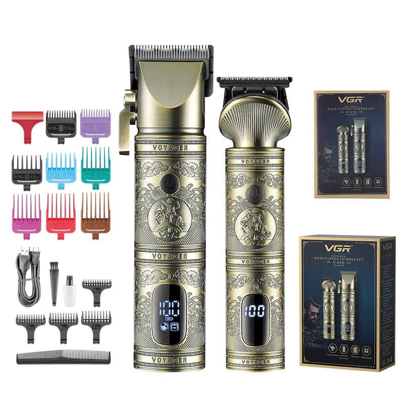 VGR V-670 Professional Hair Clipper Hair Trimmer Set Rechargeable Metal Housing LED Display with Travel Lock - HAB - Hair And Beauty