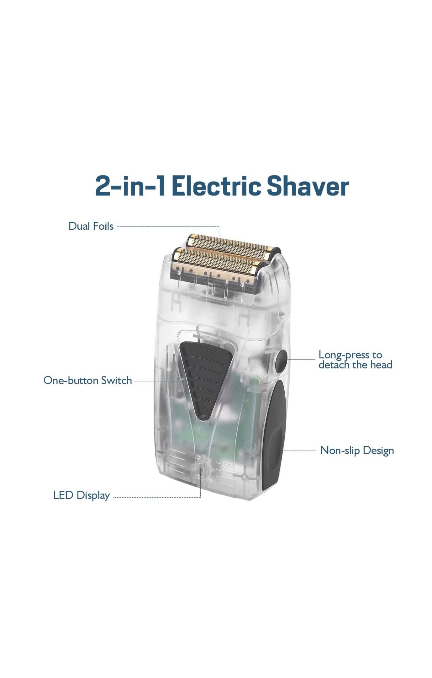 Electric Shaver for Men, Pro Lithium Titanium Foil Shaver, Bald Head Shaver Beard Trimmer Hair Clippers, USB Rechargeable (Translucent Case) - HAB 