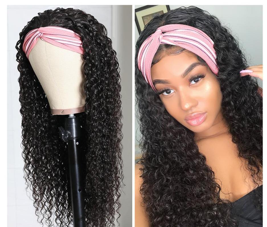 Headband Jerry Curly Scarf Human Hair Wigs - HAB 