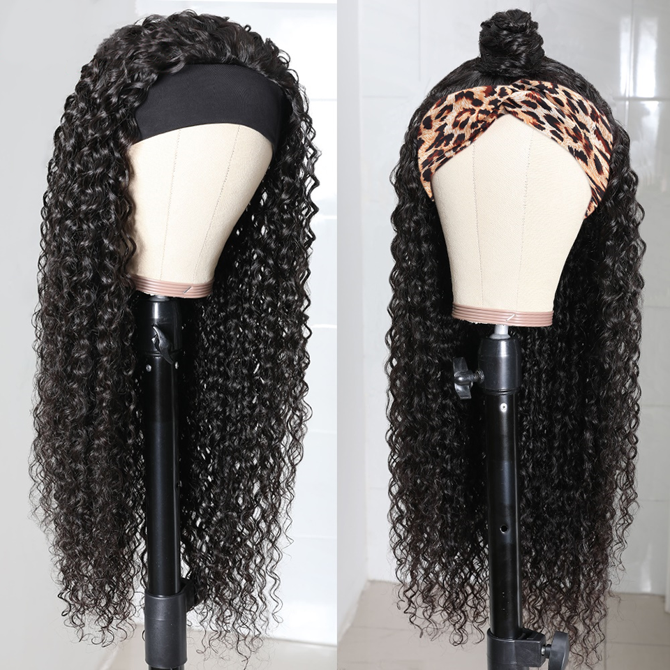 Headband Jerry Curly Scarf Human Hair Wigs - HAB 