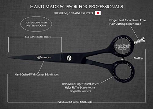 Ruvanti Professional Hair Cutting Scissors - Sharp Blades Hair Shears/Barber Scissors/Mustache Scissors - J2 Stainless Steel Hair Scissors - 6.5"- Haircut/Hairdresser Scissors for Kids, Men and Women. - HAB 