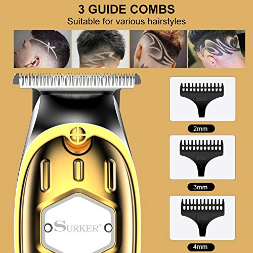 SURKER Hair Clipper Mens Hair Cutting Beard Trimmer Kit USB Rechargeable T-Blade Cordless Barbers Machine Precision Trimmer LED Display - HAB 