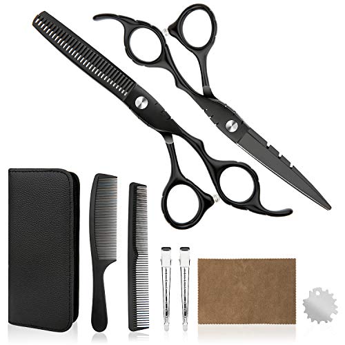 Hair Cutting Scissors Professional Home Haircutting Barber Salon Thinning Shears Kit 6CR 660C stainless steel with Comb and Case for Men/Women - HAB 