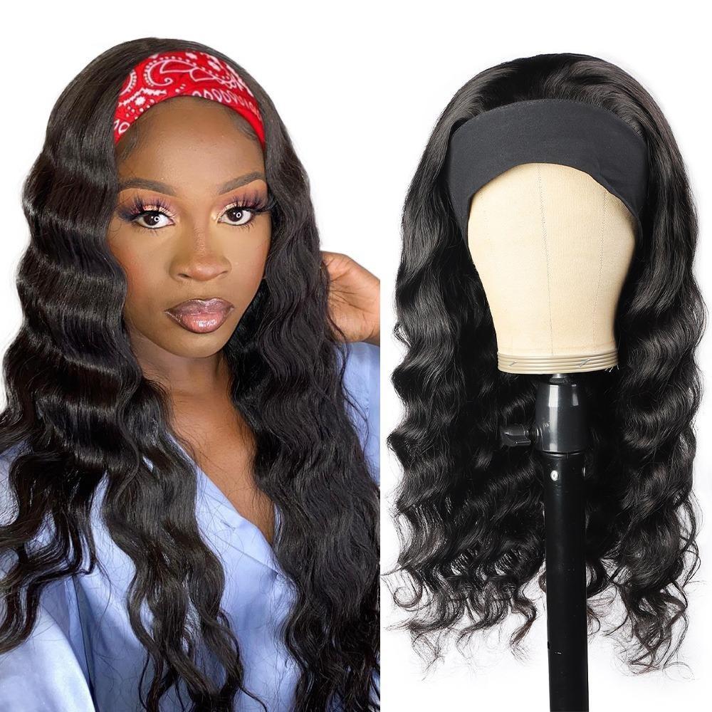 Headband Loose wave Scarf Human Hair Wigs - HAB 