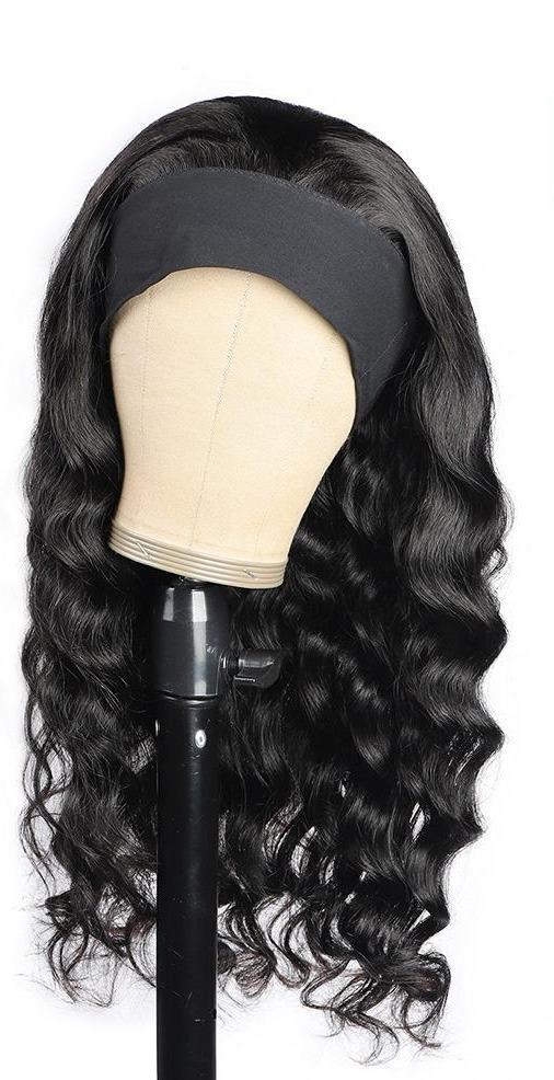 Headband Loose wave Scarf Human Hair Wigs - HAB 