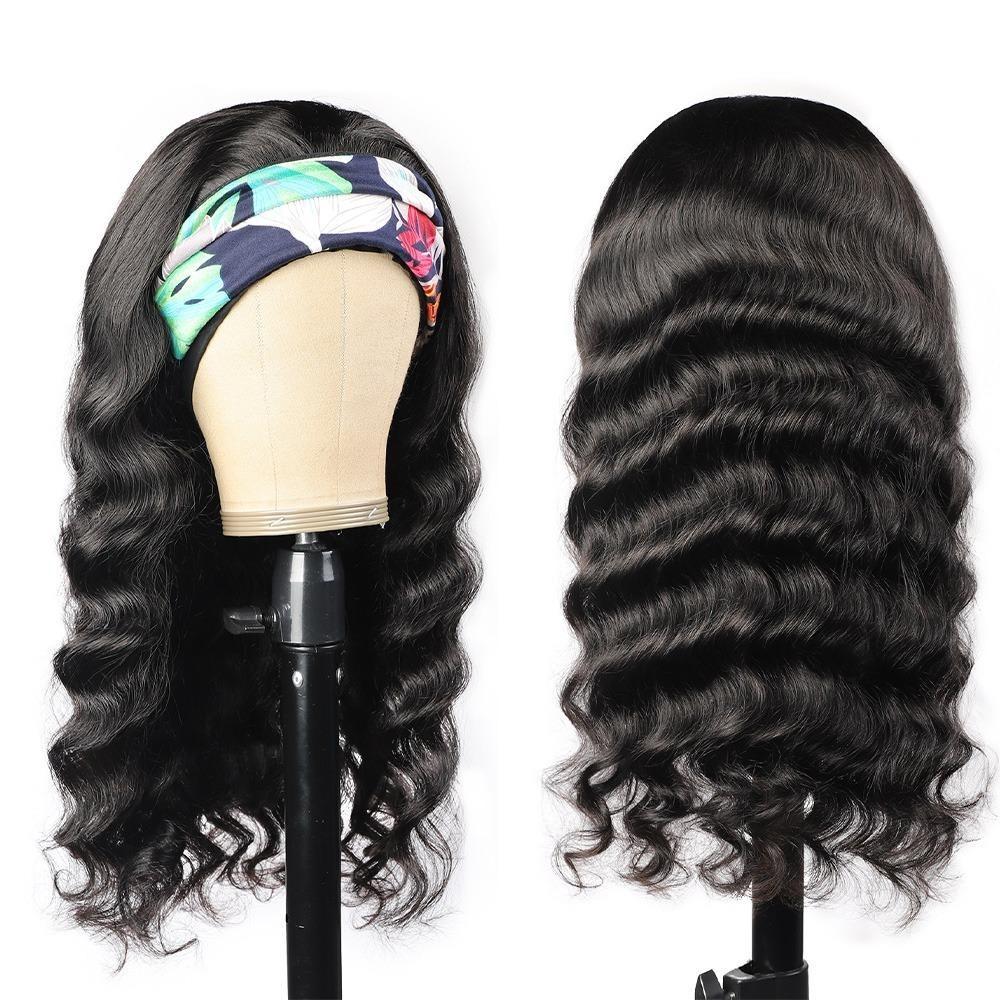 Headband Loose wave Scarf Human Hair Wigs - HAB 