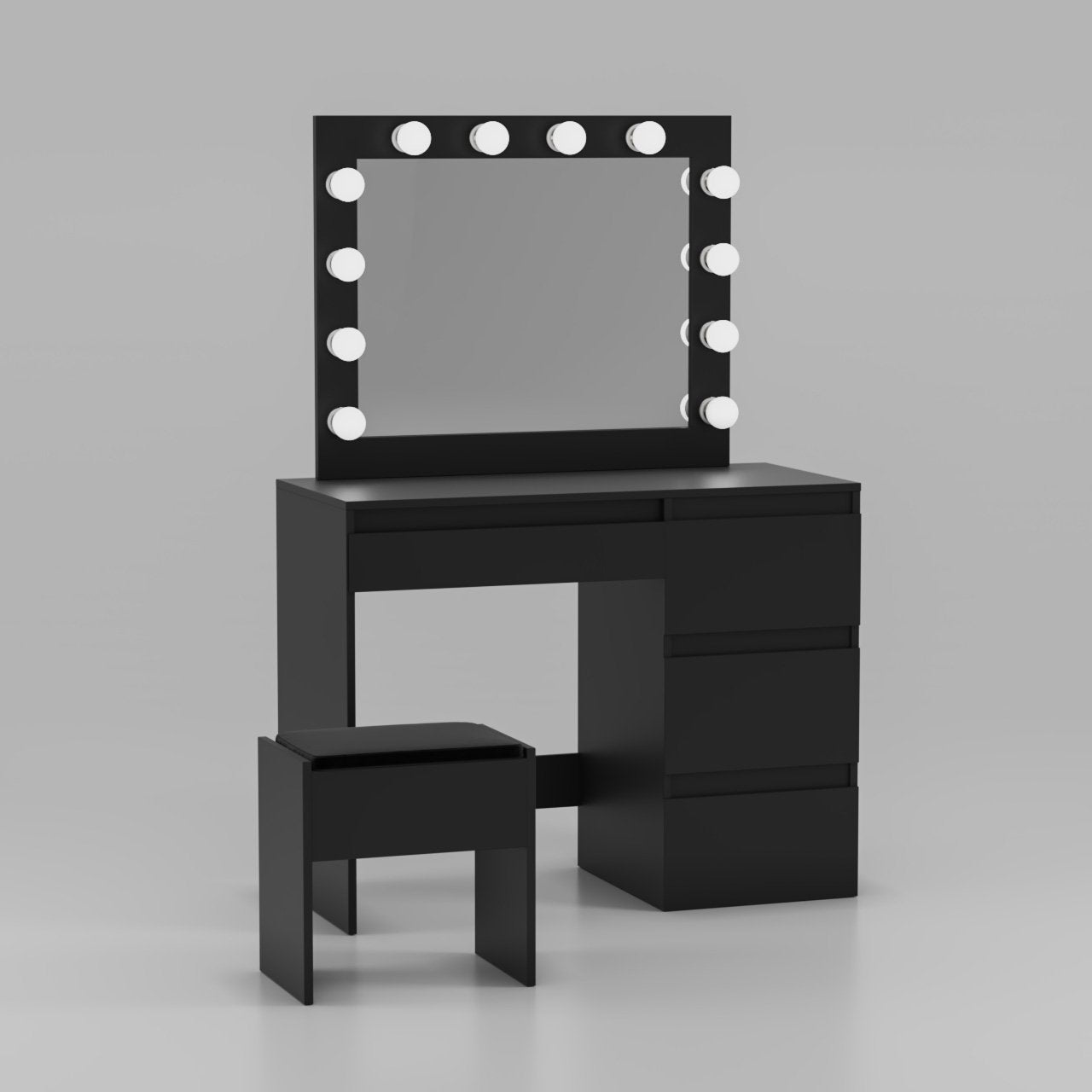 Espresso Hollywood Style Vanity Make-up Table With Stool And LED - HAB 