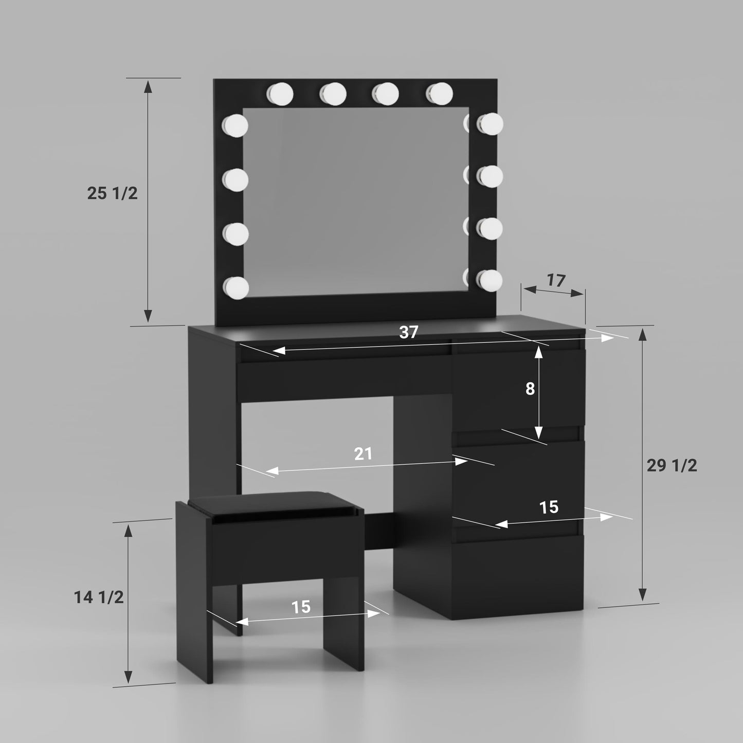 Espresso Hollywood Style Vanity Make-up Table With Stool And LED - HAB 