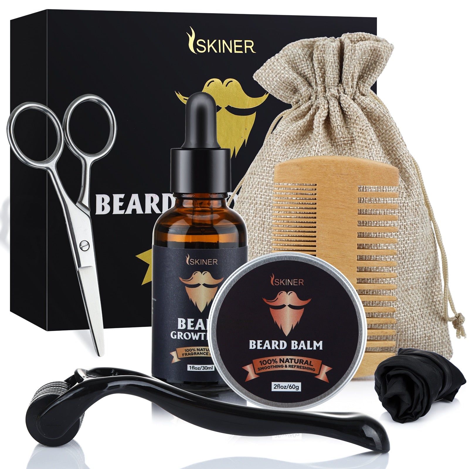 SKINER 5pcs The Men Beard Oil Growth Kit - HAB - Hair And Beauty