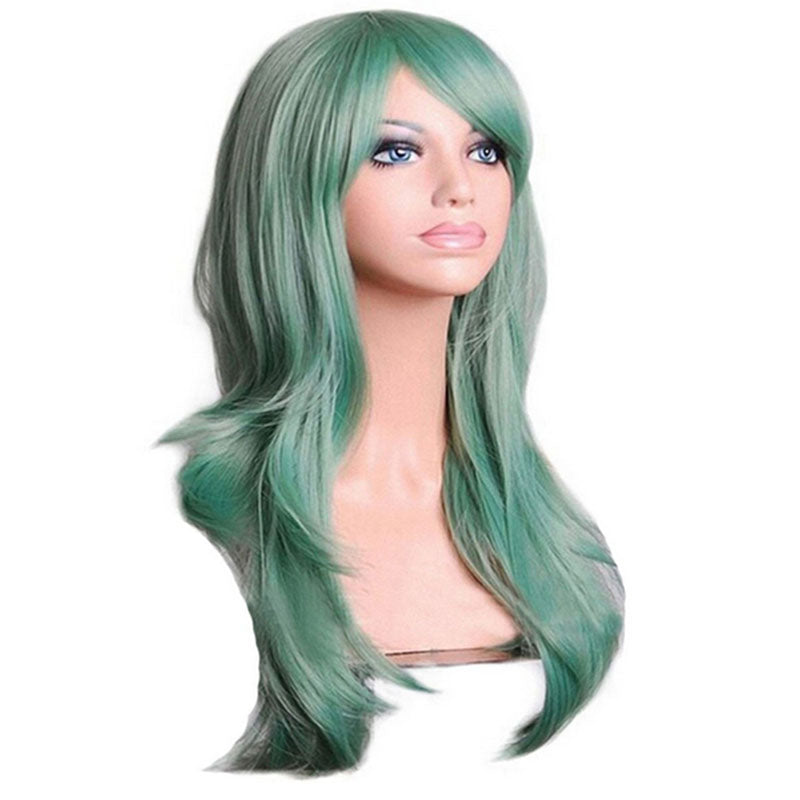 QQXCAIW Long Wavy Cosplay Wig Red Green Purple - HAB 