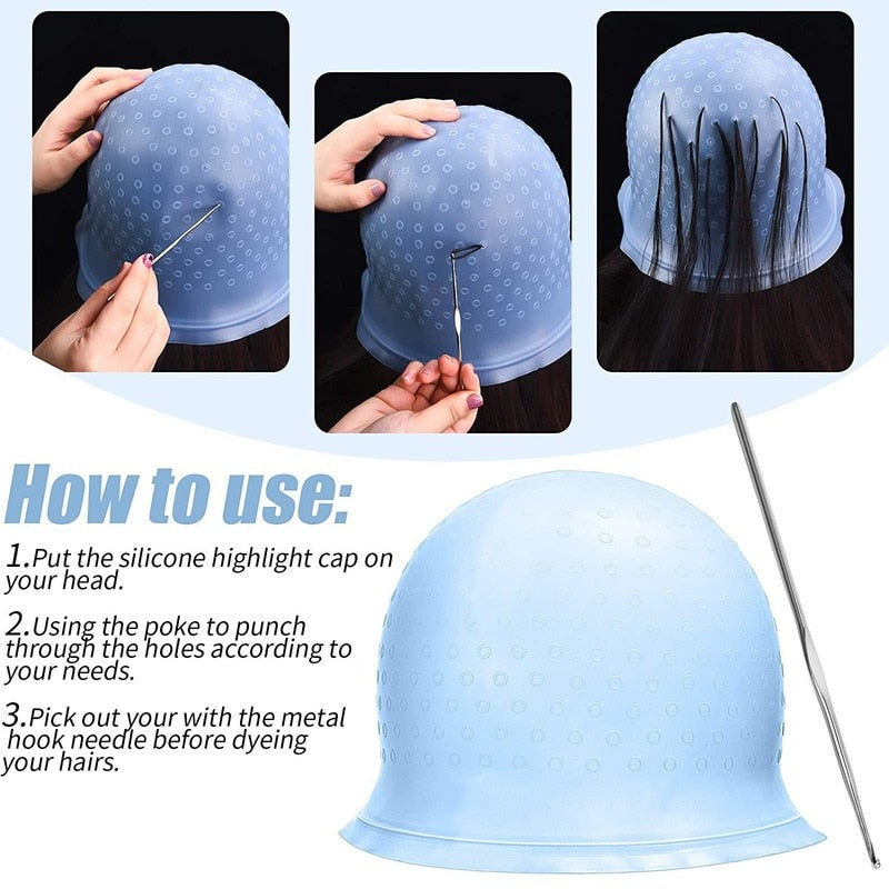 Reusable Silicone Coloring Highlighting Dye Cap Safety Breathable Hook - HAB - Hair And Beauty