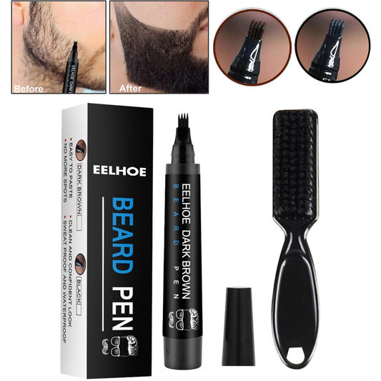 Beard Filling Pen Kit Barber Pencil With Brush Salon Eyebrow Male Hair Facial Tool Engraving Shape Repair Mustache Styling Pen - HAB - Hair And Beauty