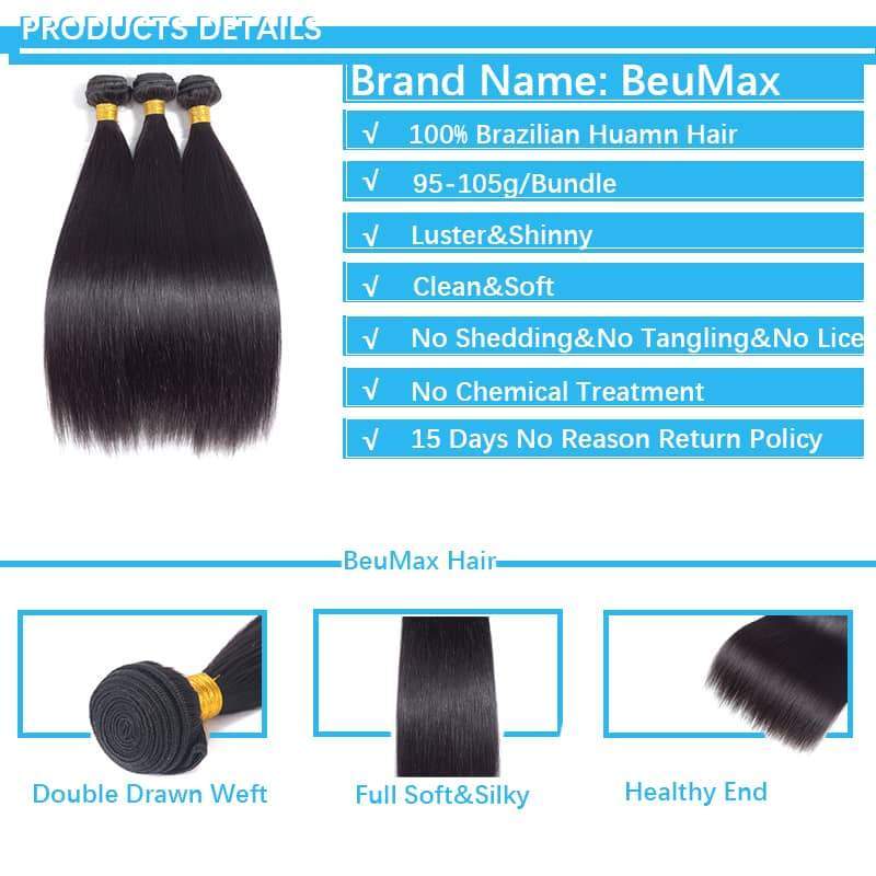 BeuMax Hairs 9A Grade Brazilian Human Hair Extension Straight Hair - HAB 