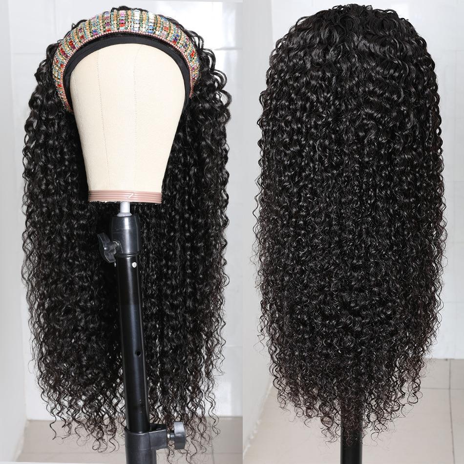 Headband Jerry Curly Scarf Human Hair Wigs - HAB 