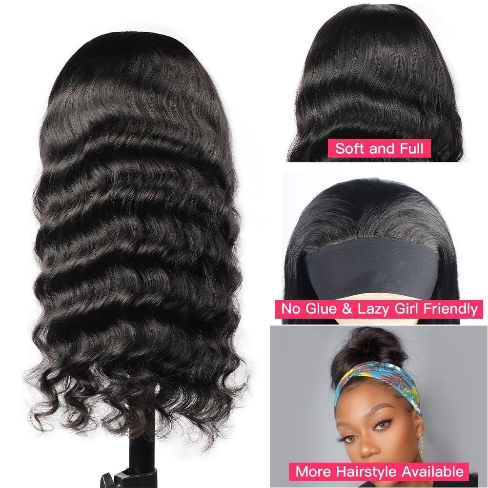 Headband Loose wave Scarf Human Hair Wigs - HAB 