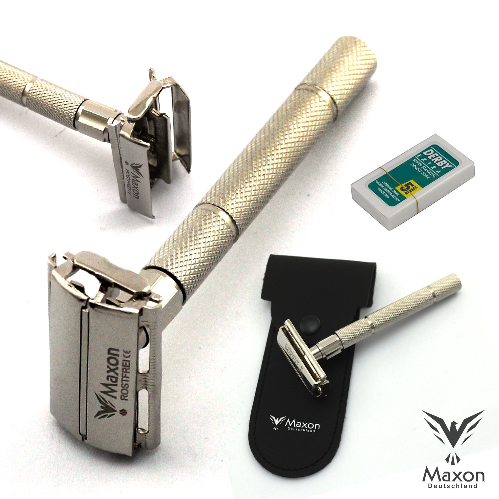 MAXON SLH Safety Razor with Blades and Leather case - HAB 