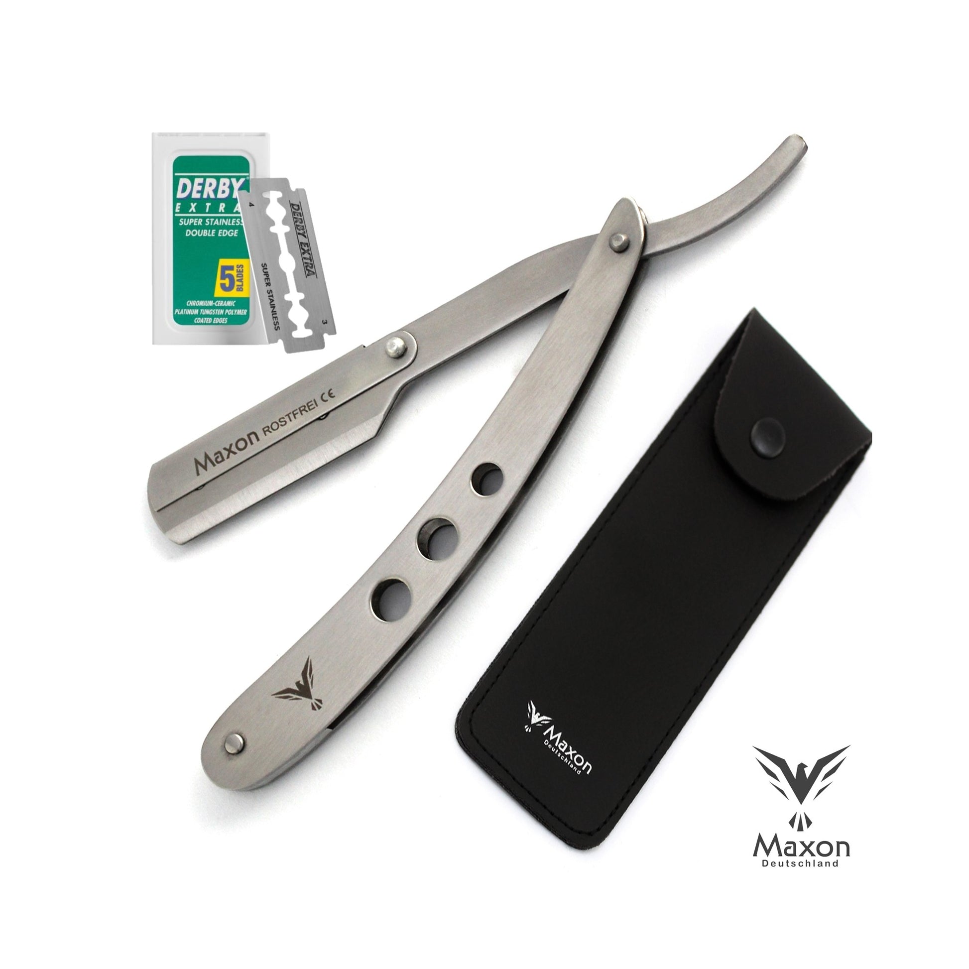 Maxon Silver Straight Razor shaving set Stainless steel - HAB 