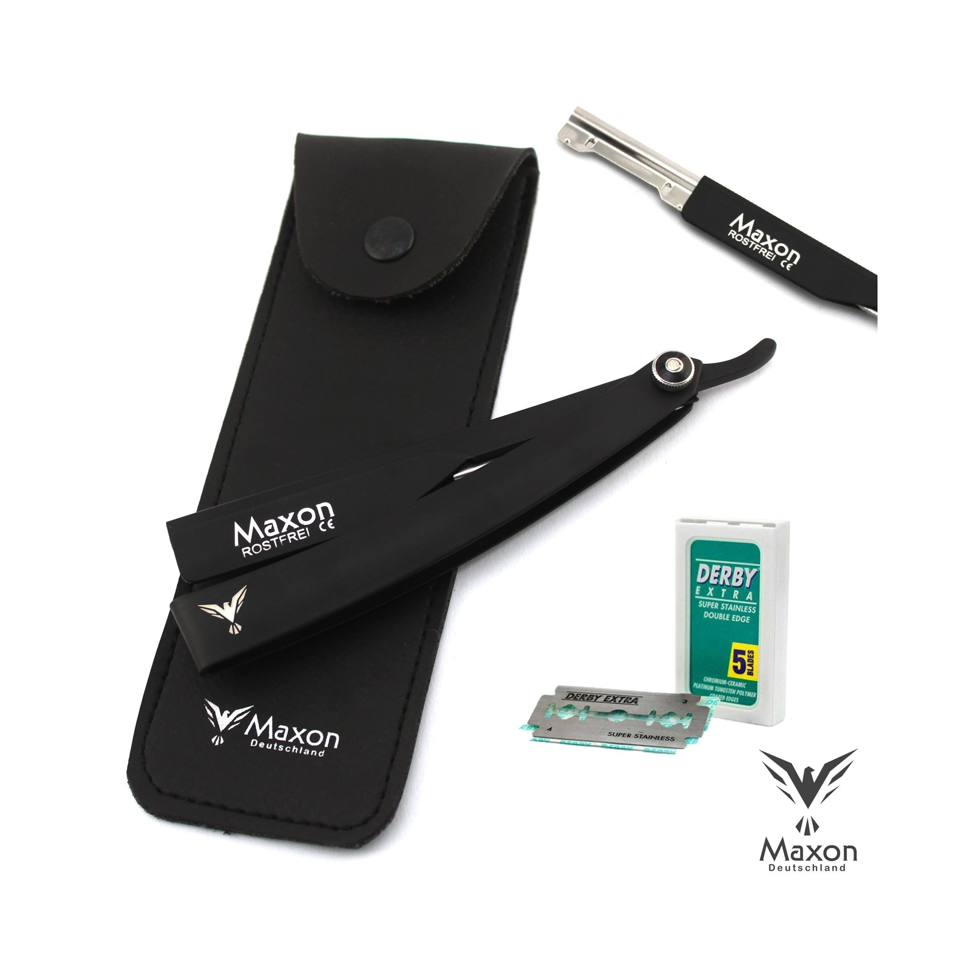 Maxon EN Black Straight Razor set stainless steel shaving set - HAB 