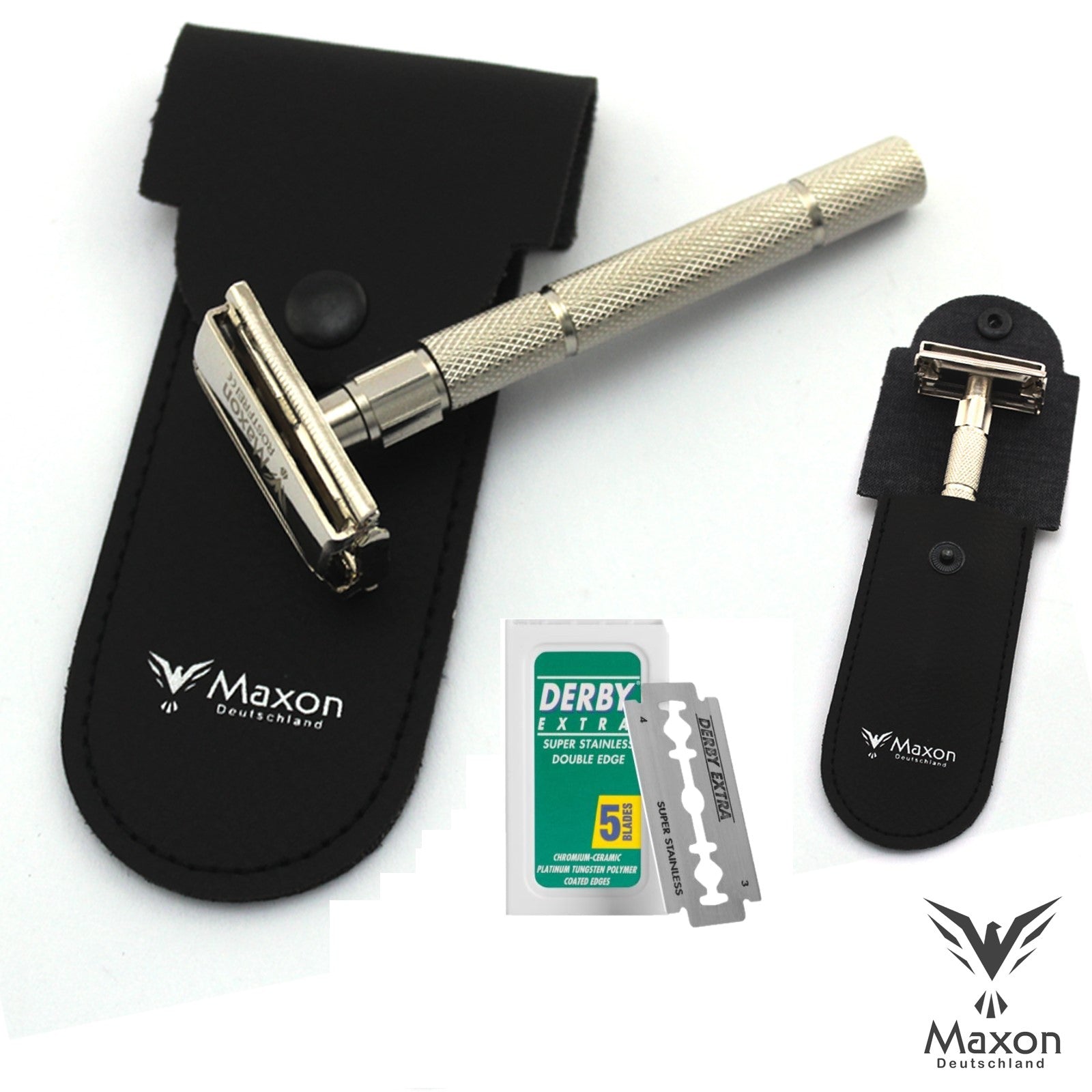 MAXON SLH Safety Razor with Blades and Leather case - HAB 
