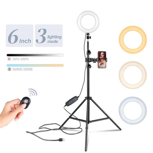 6-inch Ring Light Mountain Clip Light Stand Bluetooth Set - HAB 