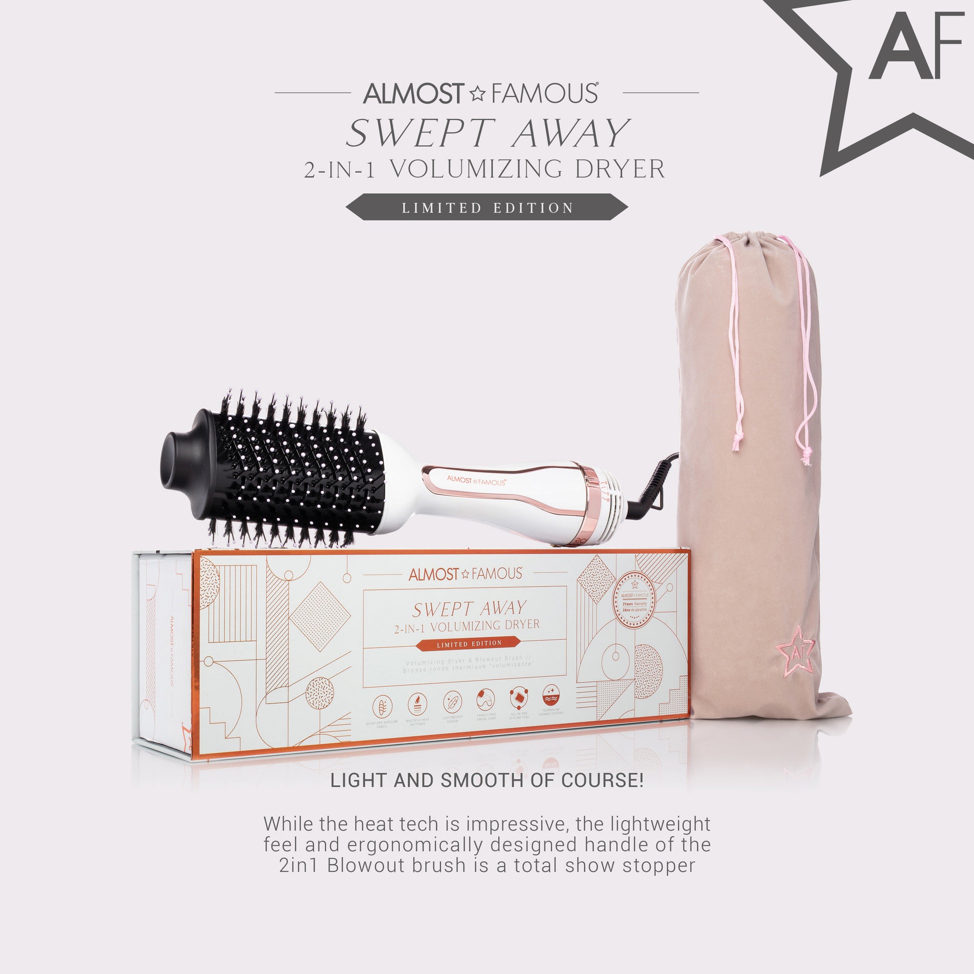 AF Swept Away 2inOne Volumizing Dryer Blowout Brush - Angelica White - HAB 