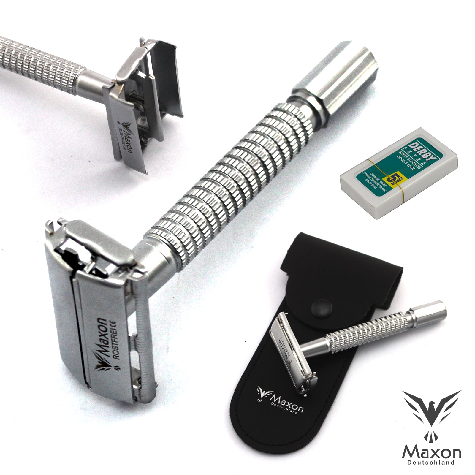 MAXON SCP Safety Razor with Blades and Leather case - HAB 