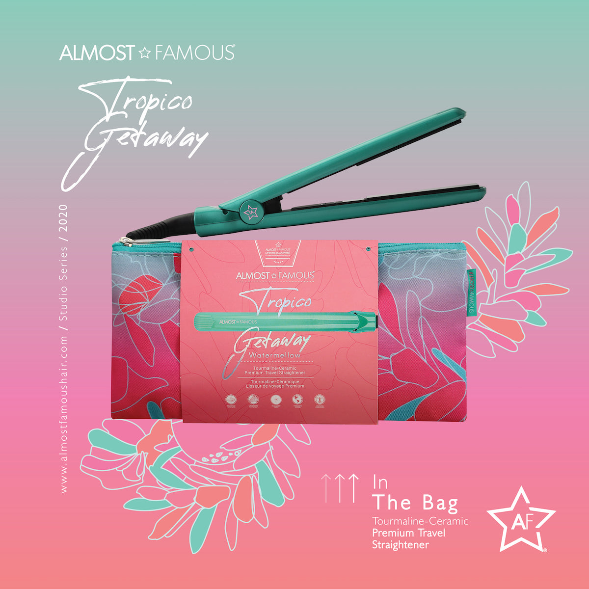 Almost Famous 0.5" Tropico Getaway Mini Travel Flat Iron+Designer Bag - HAB 