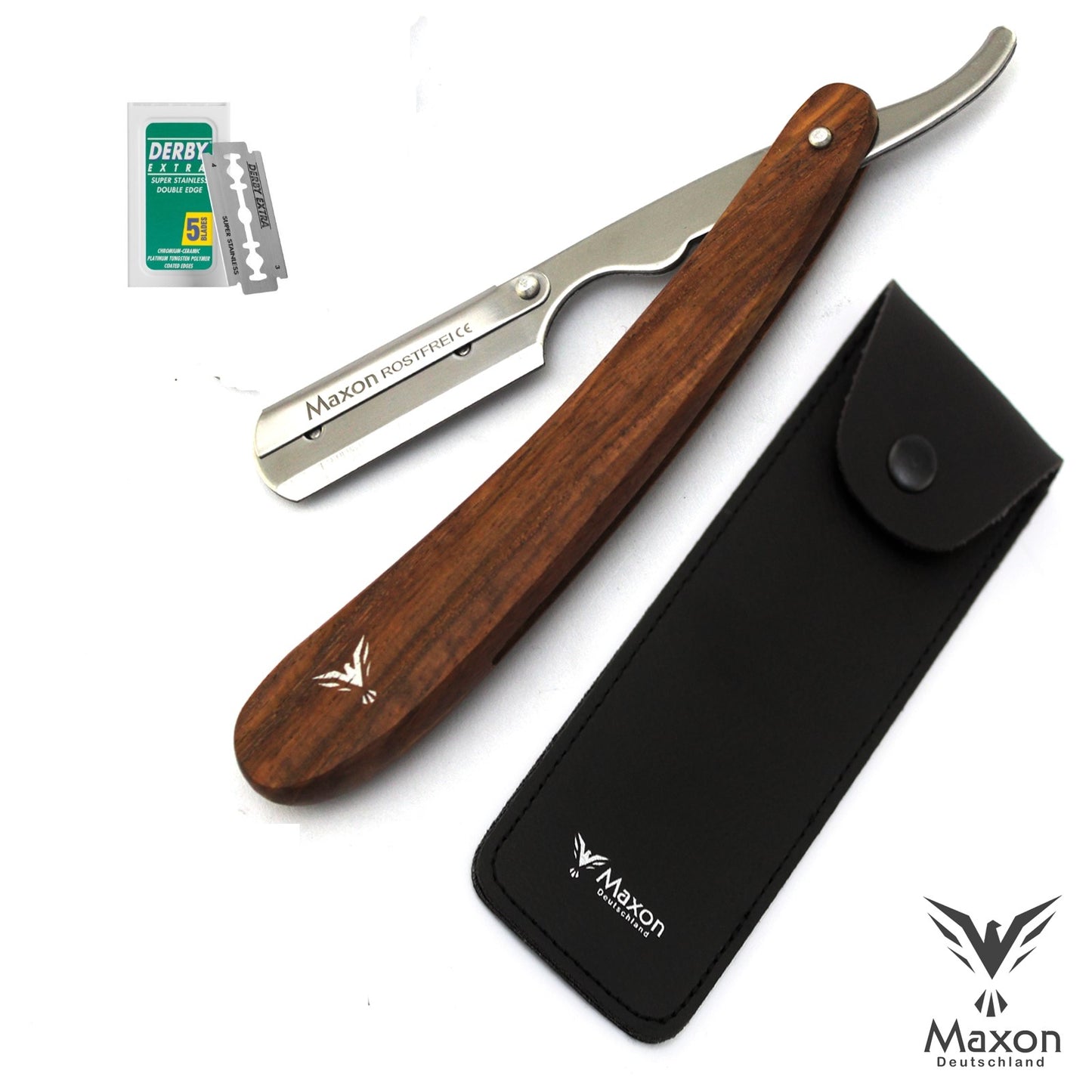 Straight Razor natural wooden handle and stainless steel blade - HAB 