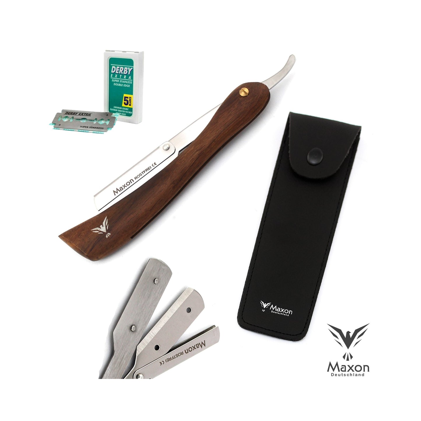 Straight Razor natural wooden handle and stainless steel blade - HAB 