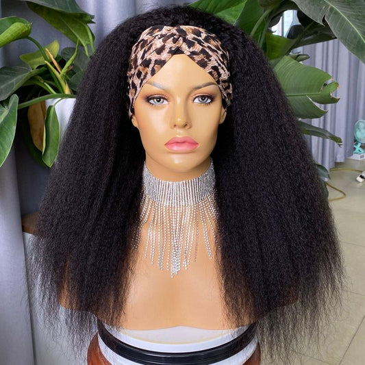 Headband Kinky Straight Scarf Human Hair Wigs - HAB 