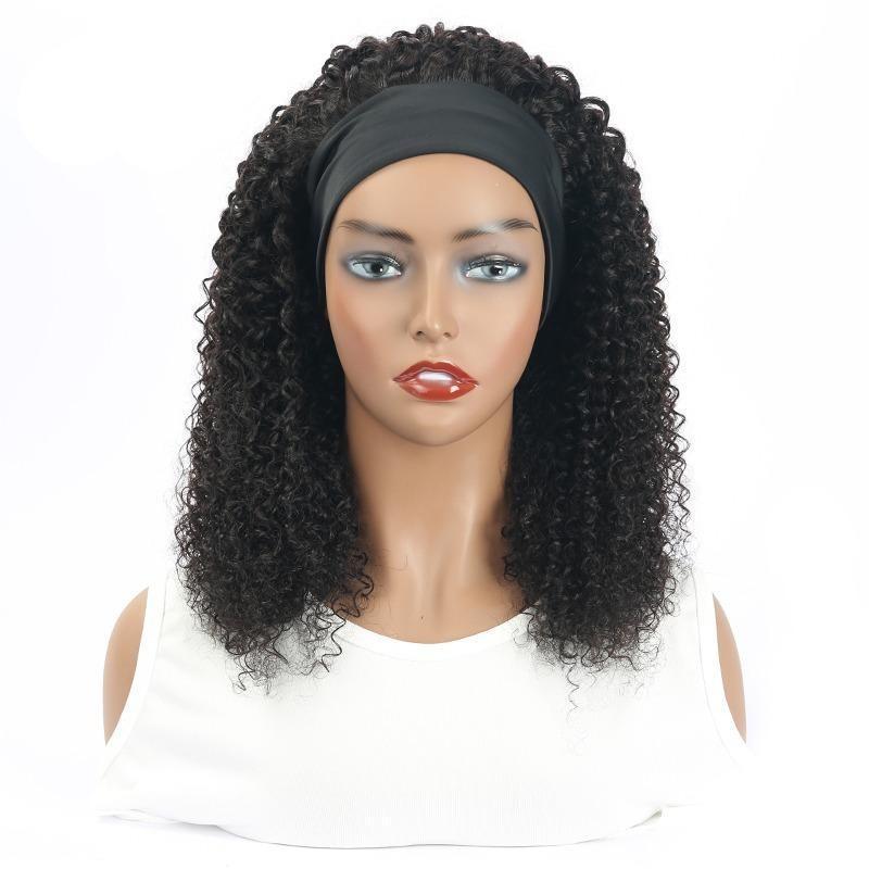 Headband Kinky Curly Scarf Human Hair Wigs - HAB 