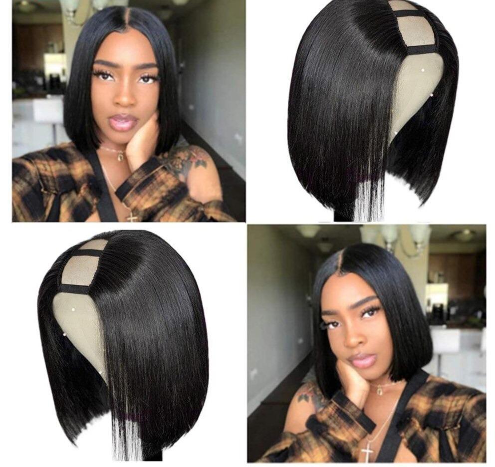 Short Bob U-part Straight Human Hair Wigs - HAB 