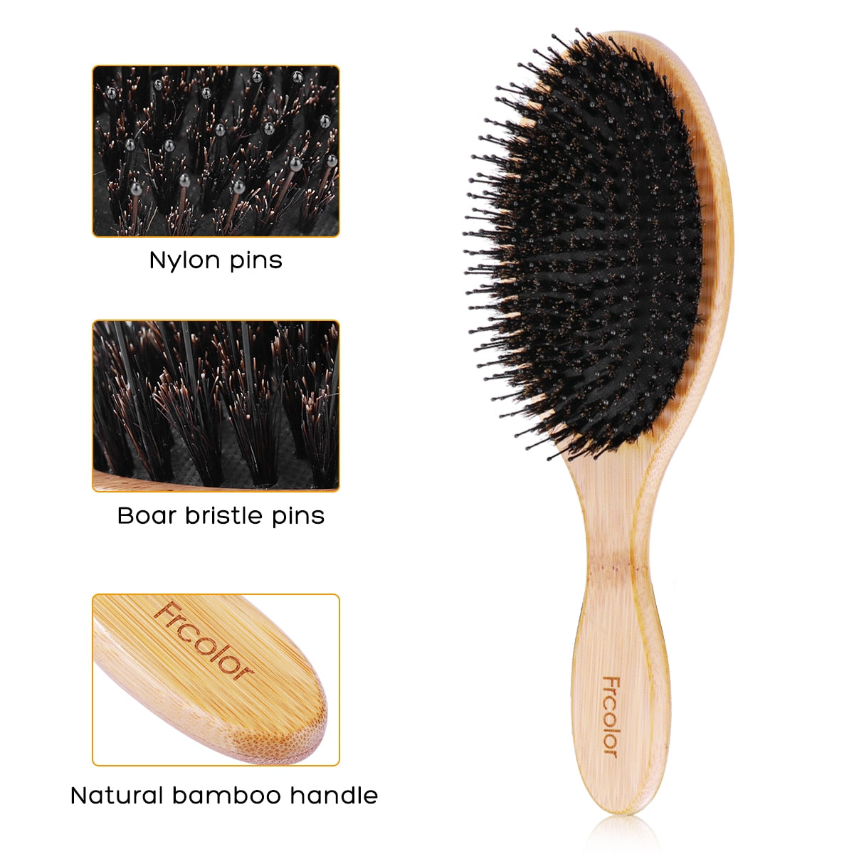 3 pcs/set Boar Bristle Hairbrush Massage Comb Anti-static Hair Scalp Paddle Brush Beech Wooden Handle Hair Brush Styling Tool A4 - HAB 