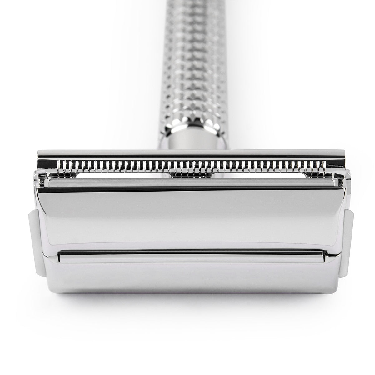 Qshave Double Edge Safety Razor Long Handle Butterfly Open Classic Safety Razor silver color, 1 Handle & 5 blades - HAB 