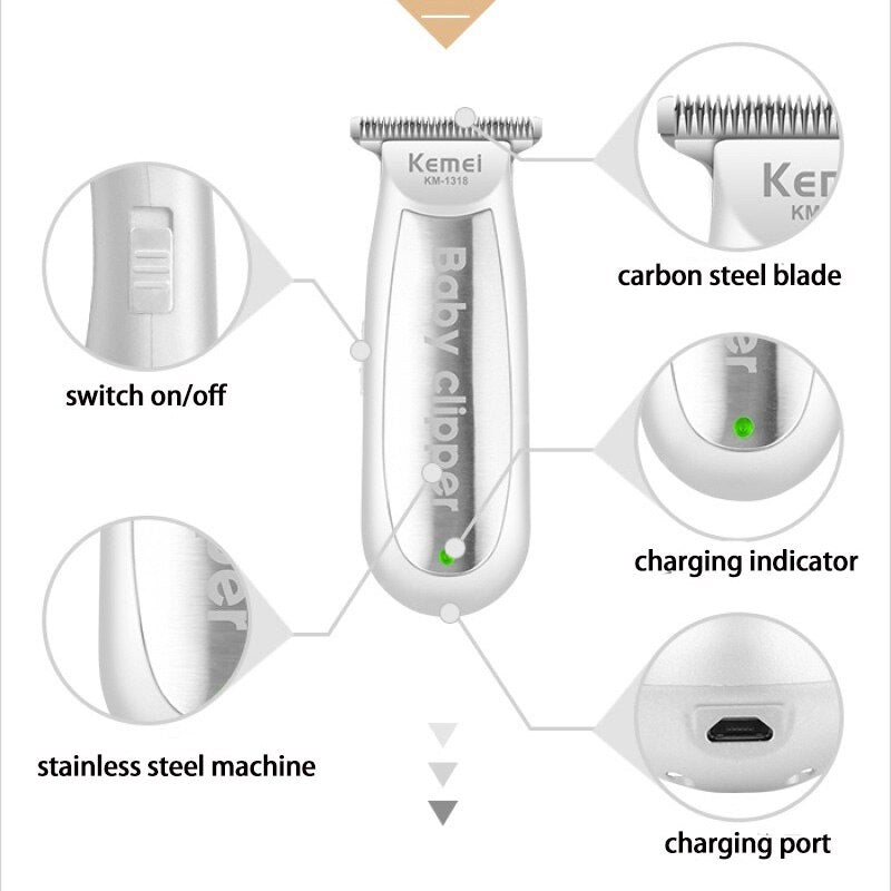 Kemei 1318 Baby Hair Clipper Infant Mini Electric Hair Trimmer Quiet USB Rechargeable Shaver Kids Haircut Beard Razor for Men - HAB 