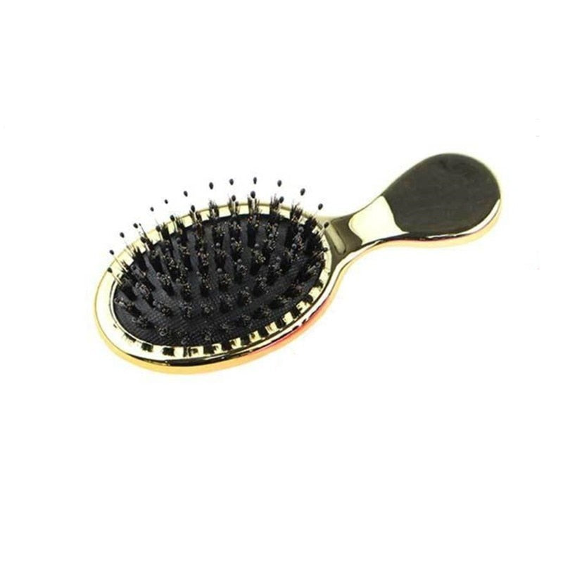 Natural Boar Bristle Hairbrush Mini Handle Massage Comb Anti-static Hair Scalp Paddle Brushes barber Hair Brush Styling Tool - HAB 
