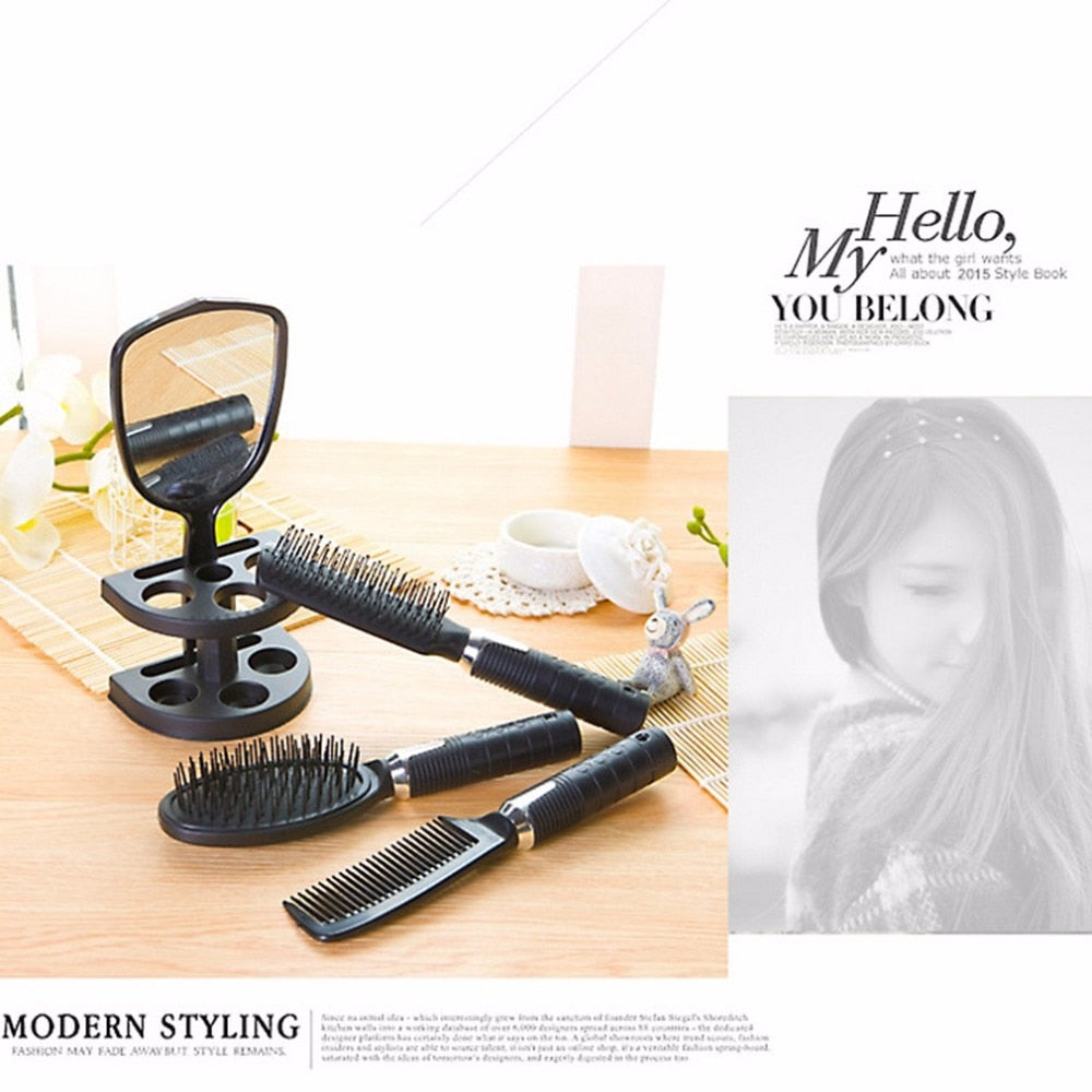High Quality Plastic Salon Hair Comb And Mirror Set Hair Brush Massage Comb Mirror Holder Hairbrush Styling Tools - HAB 
