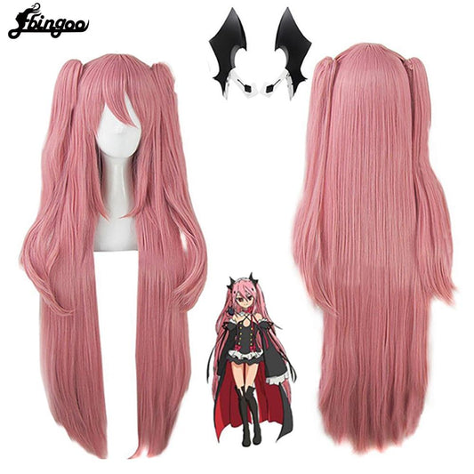 Krul Tepes Wig Pink Synthetic Cosplay Wig Double Ponytail Natural Long - HAB 
