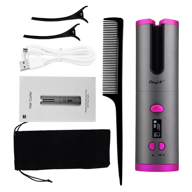 Cordless Hair Curler Automatic Curling iron Ceramic USB Rechargeable Hair Straightener Flat Irons Portable LED Hair Styling Tool - HAB 