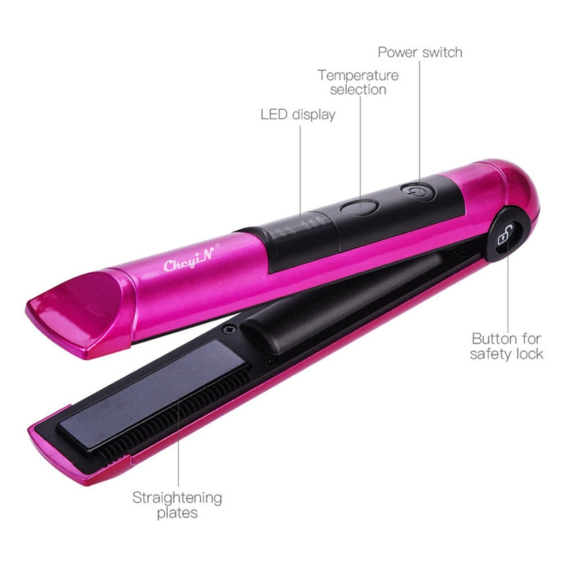 Cordless Hair Curler Automatic Curling iron Ceramic USB Rechargeable Hair Straightener Flat Irons Portable LED Hair Styling Tool - HAB 