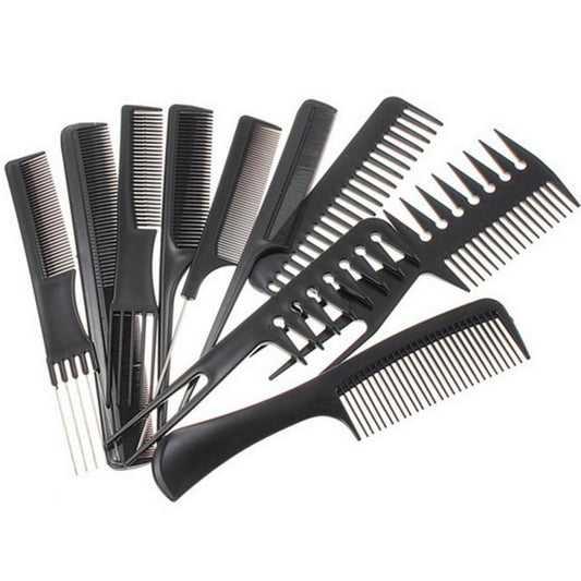 10pcs/set New Professional Hair Styling Comb Set Black Hairdressing Brush Salon Barbers Styling Tools - HAB 