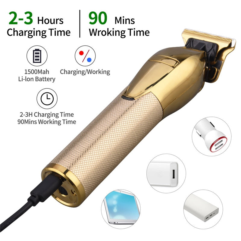 Professional Barber Hair Trimmer Electric Hair Clipper Men Beard Trimmer Rechargeable Hair Cutter Machine Outliner T-blade - HAB 
