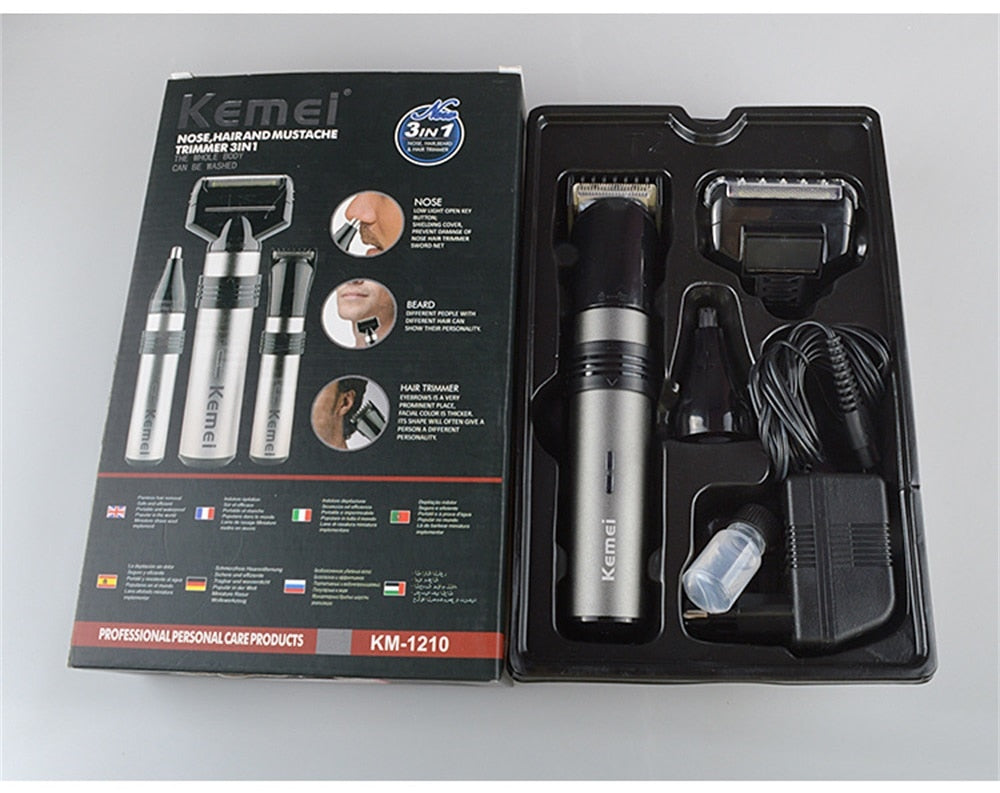 Kemei KM-1210 Electric Shaver 3 In 1 Multifunctional Reciprocating Razor Barber Nose Trimmer Device Men Face Shaving Machine - HAB 