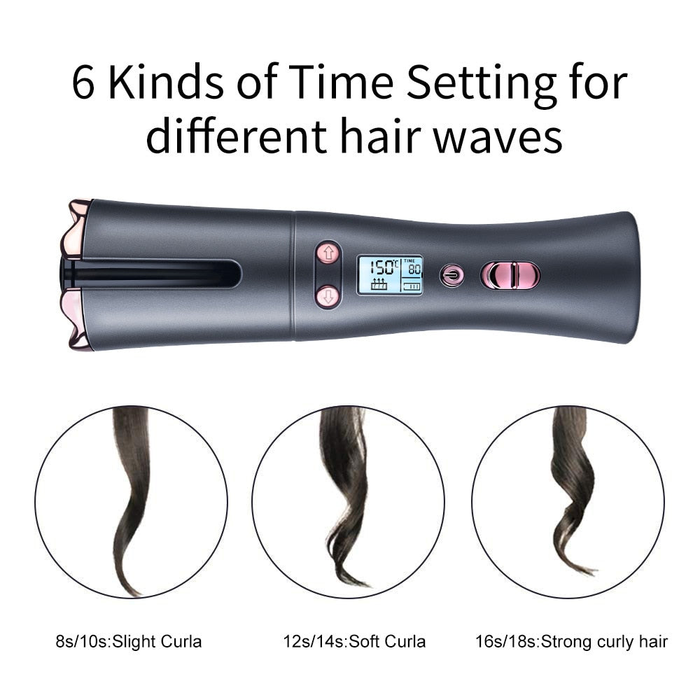 Air Curler USB Cordless Automatic Hair Curler Auto Wireless Curler USB Rechargeable Hair Waver Tongs Iron Curling Wand - HAB 