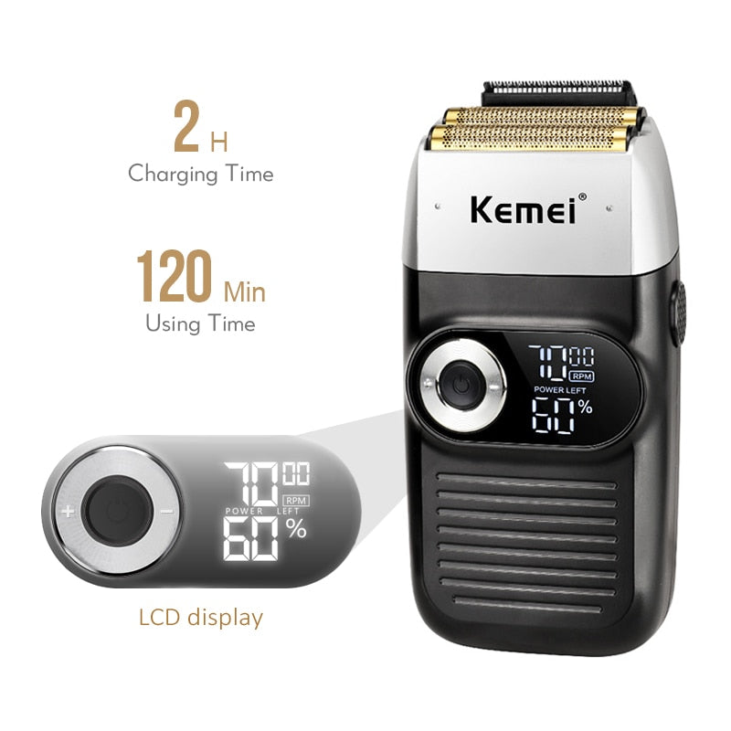 Kemei Professional Electric Hair Clipper Rechargable Hair Trimmer LCD Display Charge 2 Hours Hair Cutting Machine Bald Artifact - HAB 