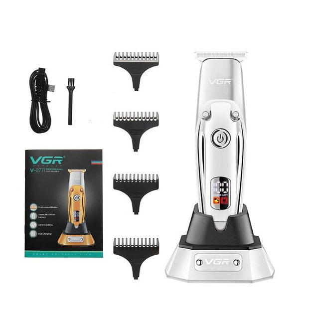 vgr electric hair trimmer cordless rechargeable hair clipper haircut beard trimmer 10W oil head clipper white metal LED oil head - HAB 