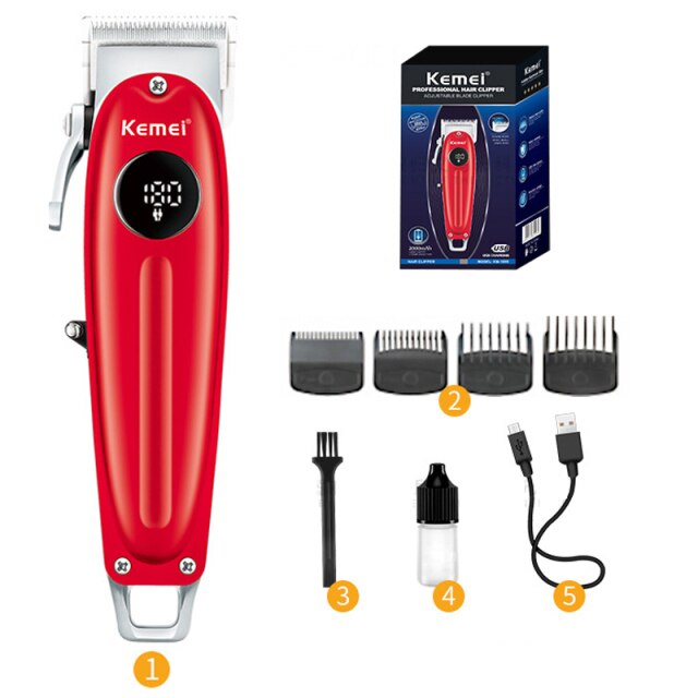 KM-1955 Metal Body Professional Hair Trimmer With LCD And Magnetic Limit Comb Electric Hair Clipper Adjustable Cutter Head Mower - HAB 