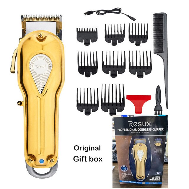 RESUXI Professional Hair Clipper Barber All-Metal Hair Trimmer for Men Electric Rechargeable Hair Cutter Cutting Machine K14 - HAB 