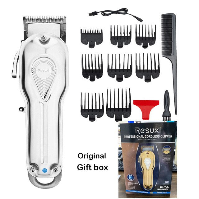 RESUXI Professional Hair Clipper Barber All-Metal Hair Trimmer for Men Electric Rechargeable Hair Cutter Cutting Machine K14 - HAB 