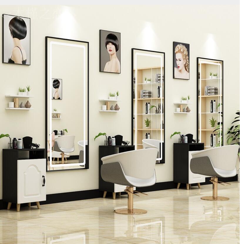 Hairdressing wall mirror barber shop table cabinet integrated beauty mirror LED floor mirror - HAB 